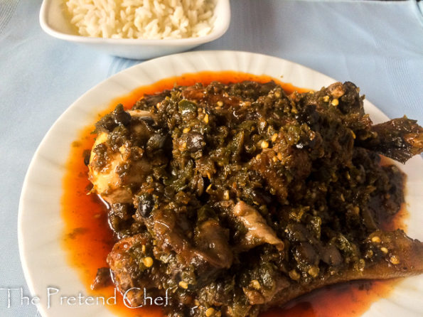 Spicy and Sweet Ayamase, green ofada stew