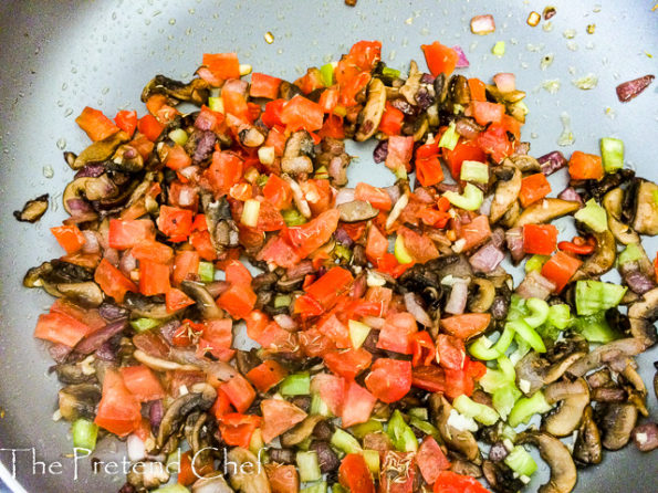 Healthy Mushroom hash, mushroom sauce in a saucepan