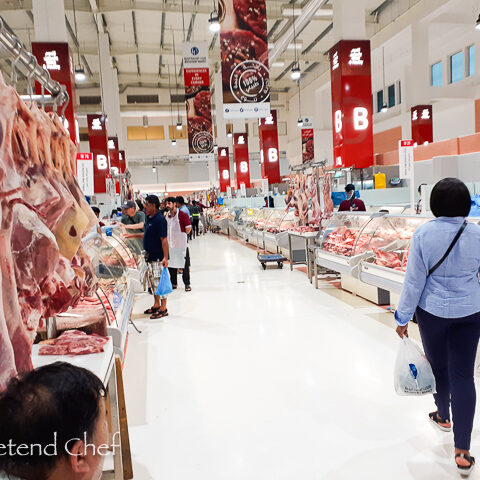 meat on display at the waterfront market dubai